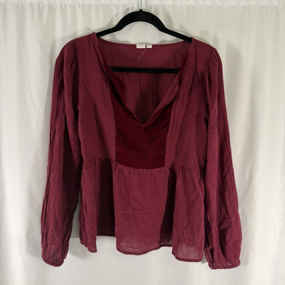 GAP Blouse Women's Small Red Plush Velvet Long Sleeve Lightweight Balloon Slv